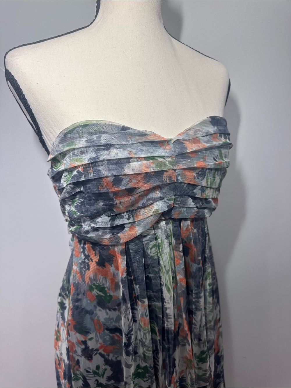 RIPE Strapless Floral Dress Gray Orange Green Mesh Whimsigoth Wedding Sz Medium - Picture 4 of 9